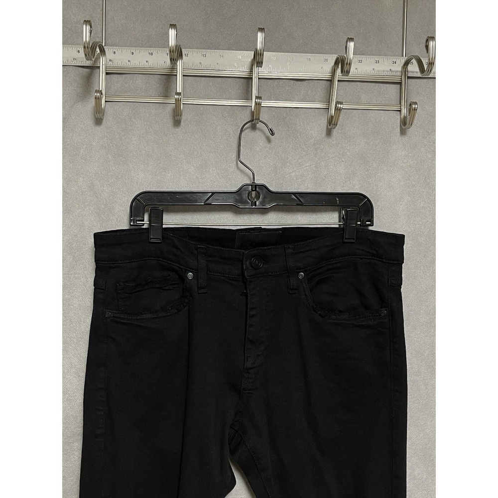 YoungLa Jeans Men 34x31 Black Denim Distressed Bodybuilder Stretch Skinny Fray